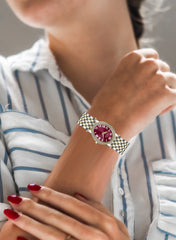 Embellished Ovale Red Dial Analog Watch