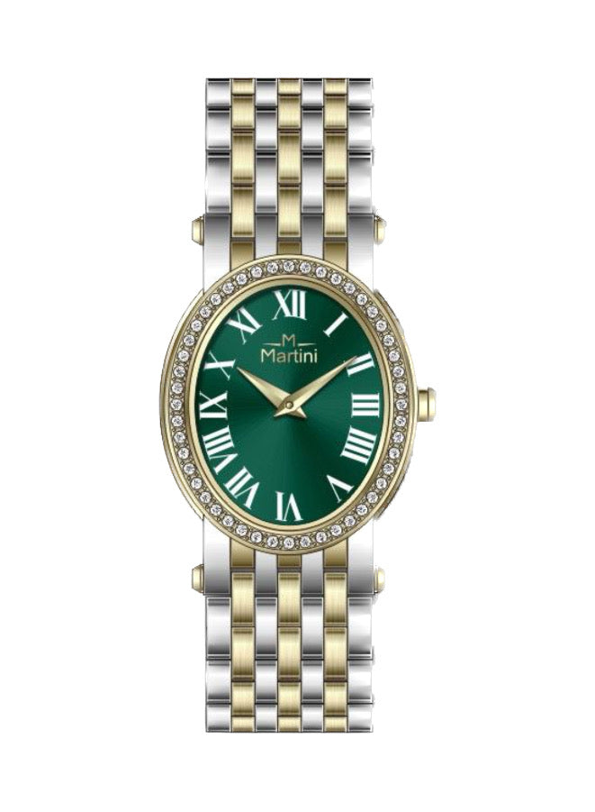 Embellished Ovale Green Dial Analog Watch
