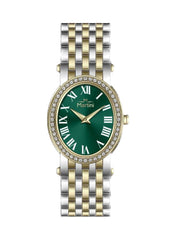 Embellished Ovale Green Dial Analog Watch