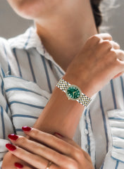 Embellished Ovale Green Dial Analog Watch