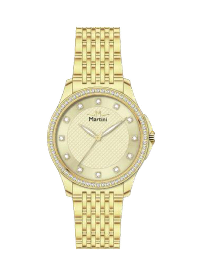 Embellished Round Gold Dial Analog Watch